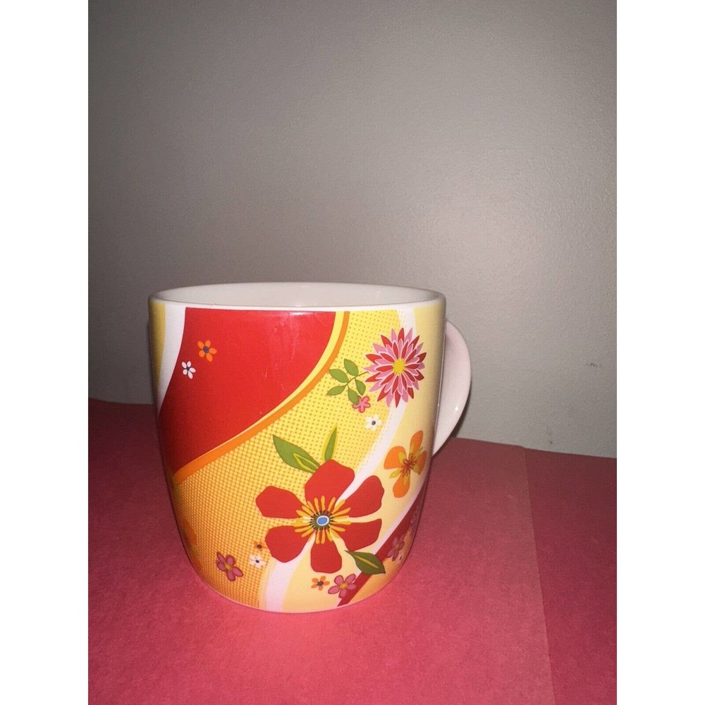 Starbucks Coffee Company 2007 Red/Orange Floral Coffee Mug 15oz
